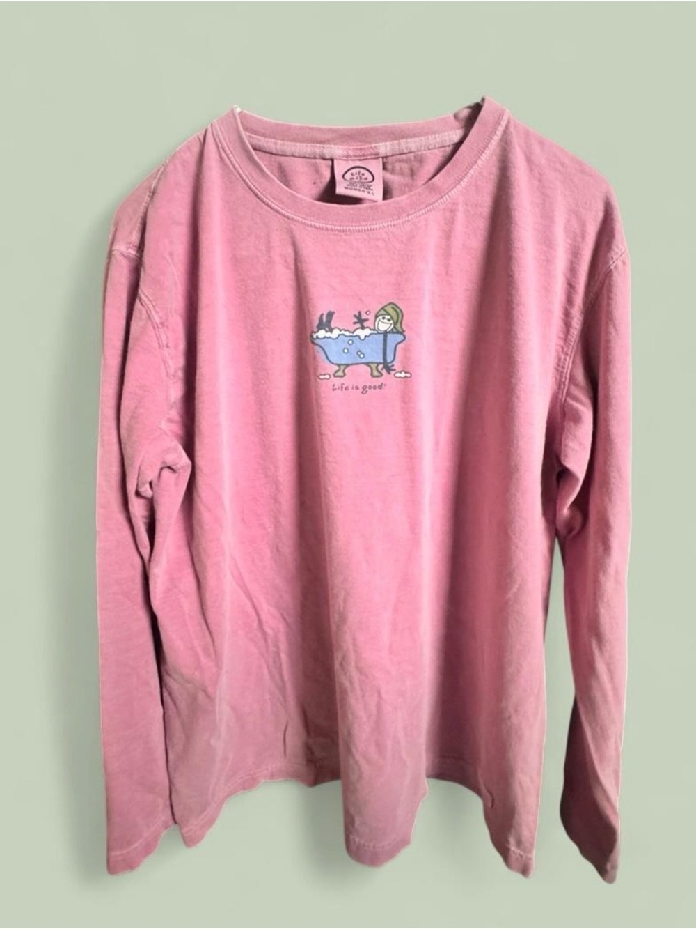 Vintage Y2K Life Is Good Bubble Bath Long Sleeve Tee Women’s XL Pink USA Made